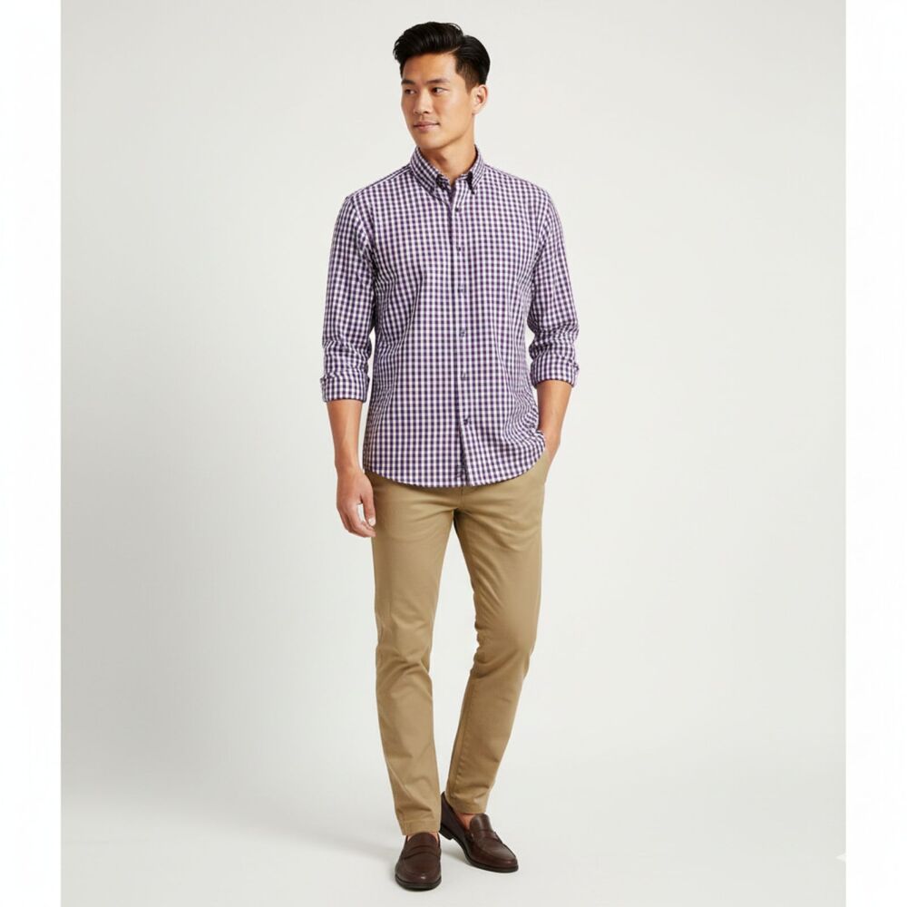 Buttoned Down Supima Cotton Plaid Button Down Long Sleeve Fitted  Mens Shirt L